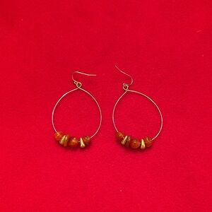 Elegant Gold Hoop Earrings with Brown Beads